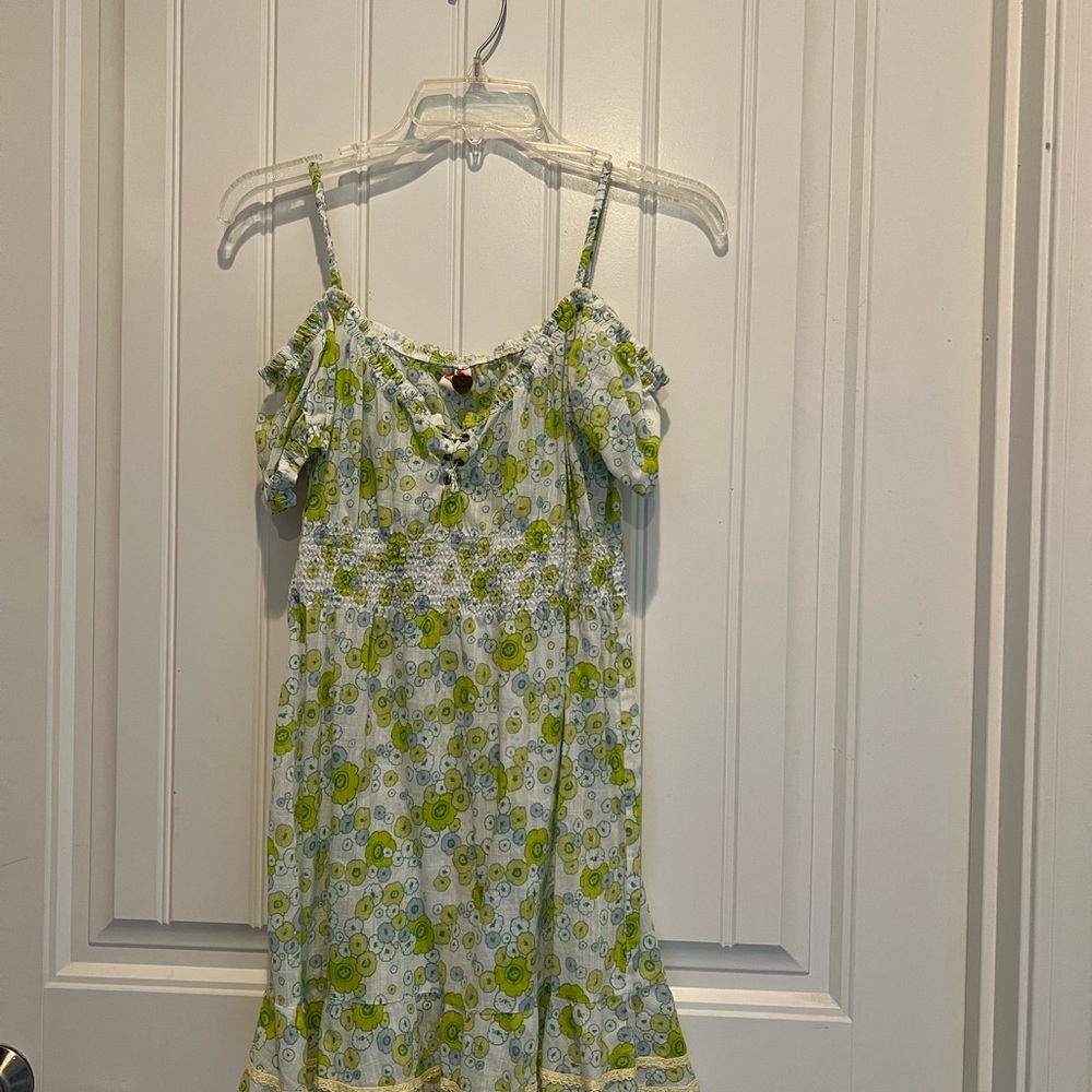 Free People Green and White Floral Sundress with natural trim